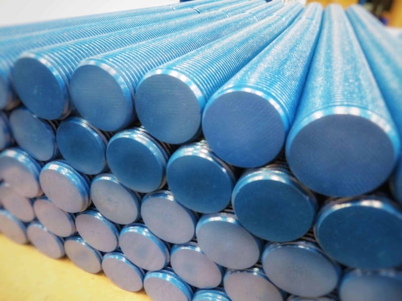 Rods coated with blue Fluorokote #1 coating